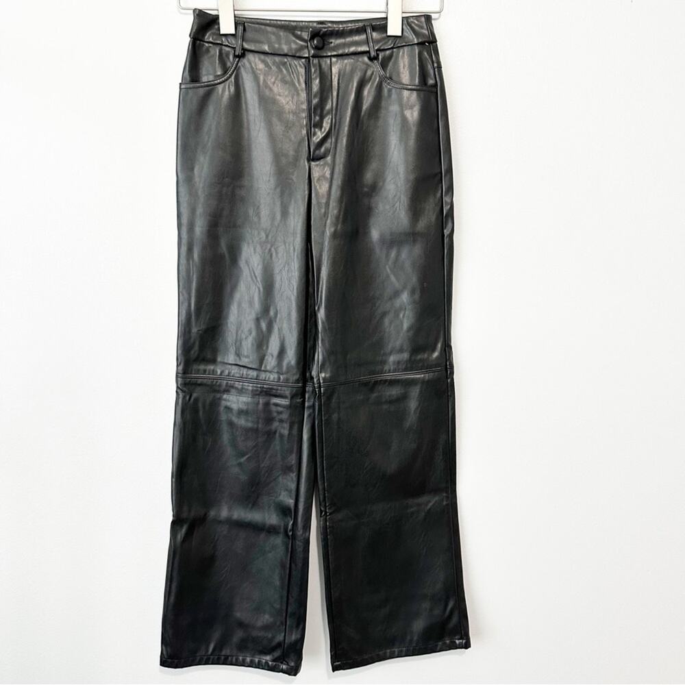 SHEIN black faux leather wide leg pants size medium